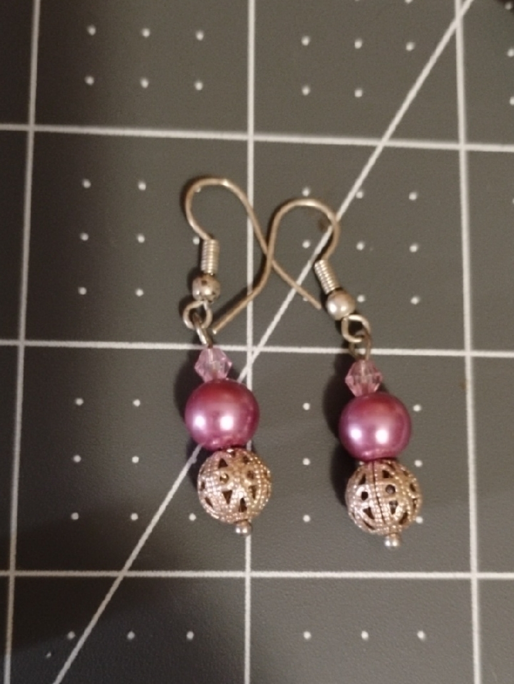 Handcrafted Pink Pearl Drop Earrings with Filigree Beads